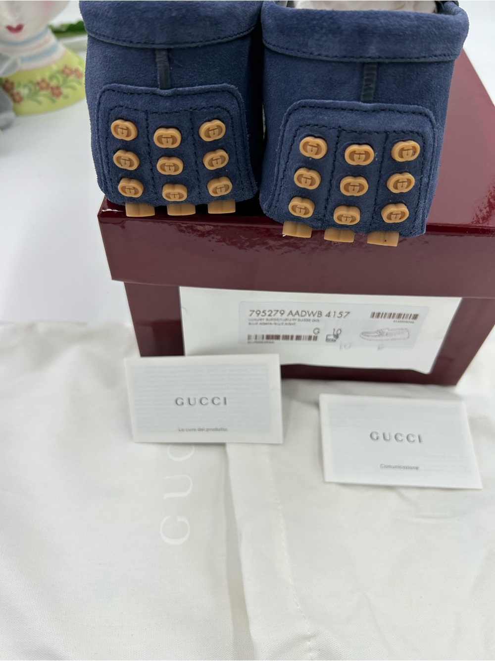 Men's Gucci GG embossed suede driver loafers size 10 fits 11 US made in Italy - Picture 8 of 13